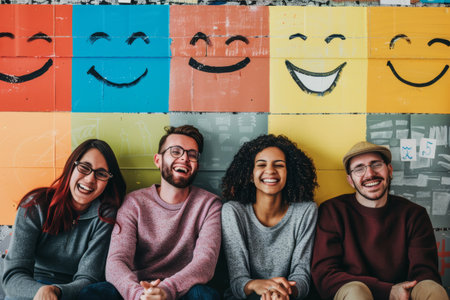 smiling freelancers people, positive thinking concept.の素材