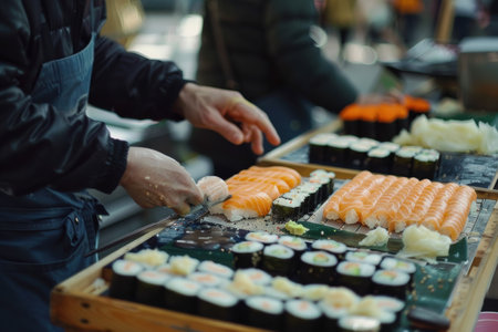 Street food for tourists, vibrant stalls offering diverse, delicious local flavorsの素材