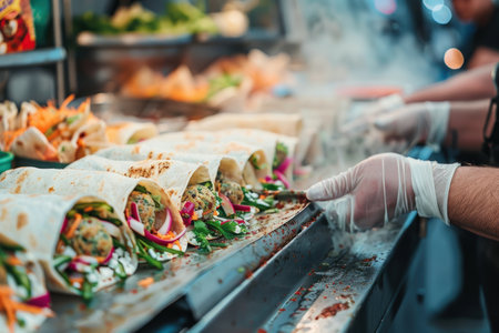 Street food for tourists, vibrant stalls offering diverse, delicious local flavorsの素材