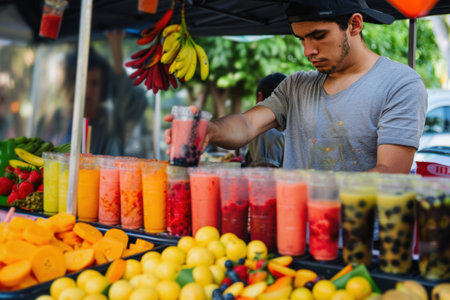 Street food for tourists, vibrant stalls offering diverse, delicious local flavorsの素材