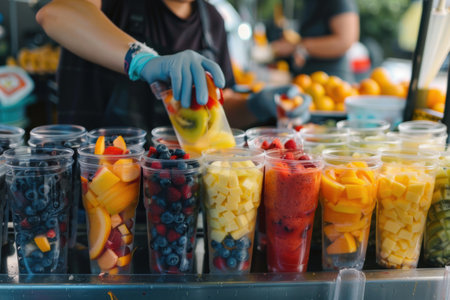 Street food for tourists, vibrant stalls offering diverse, delicious local flavorsの素材