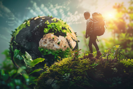 ustainable travel concept, eco-friendly journeys promoting green tourism practicesの素材