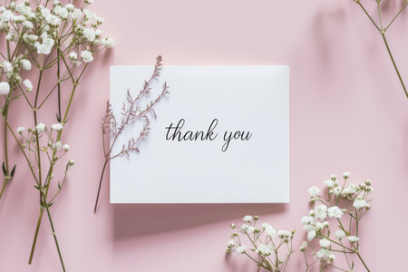 Elegant minimalistic card with thank yo inscription in soft pastel colors.の素材