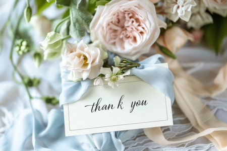 Elegant minimalistic card with thank yo inscription in soft pastel colors.の素材