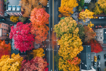 Aerial drone view of New York streets, showcasing urban landscape and architectureの素材