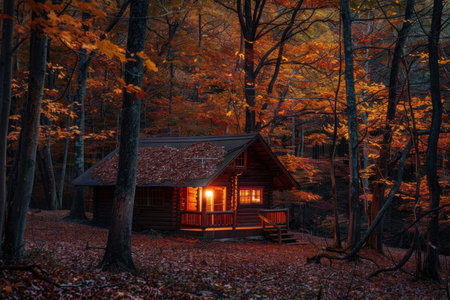 Breathtaking autumn landscape with vibrant trees, colorful leaves, and tranquil natureの素材