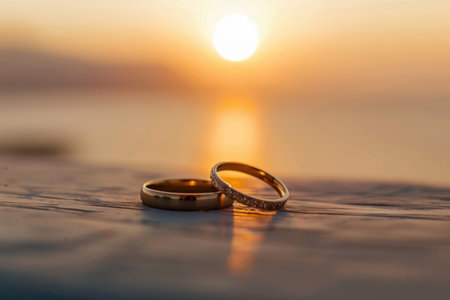 Elegant wedding rings in romantic settings, symbolizing love and unityの素材