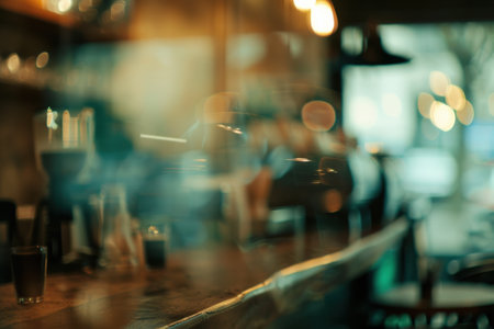 Blurred abstract atmospheric cafe background, soft lighting and cozy interiorの素材