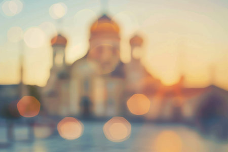 Blurred abstract Orthodox church background, peaceful religious Christian atmosphere..の素材