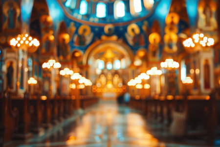 Blurred abstract Orthodox church background, traditional Christian faith setting..の素材