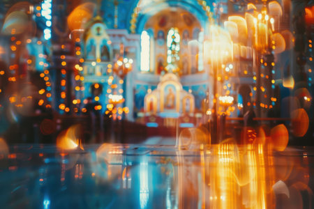 Abstract blurred view of an Orthodox church, ideal for Easter-themed designs...の素材