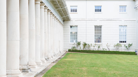 Elegant old white English columns with classical architecture detailsの写真素材