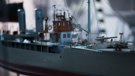 Intricate ship models in maritime museum, showcasing naval craftsmanship and historyの写真素材