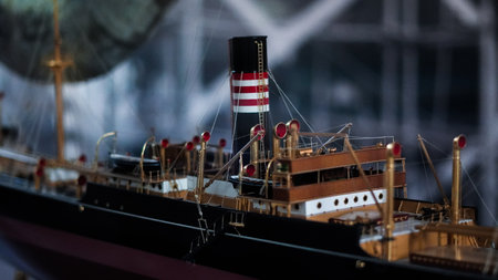 Intricate ship models in maritime museum, showcasing naval craftsmanship and historyの写真素材