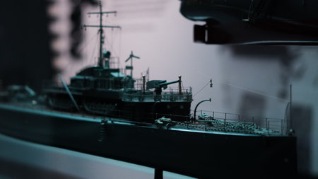 Intricate ship models in maritime museum, showcasing naval craftsmanship and historyの写真素材
