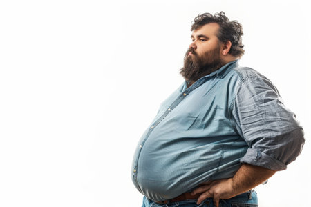 Overweight man with funny expression trying to lose weight at the gymの素材