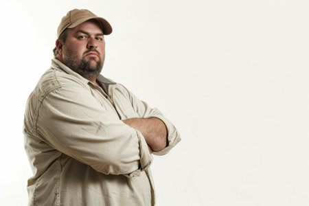 Overweight man with funny expression trying to lose weight at the gymの素材