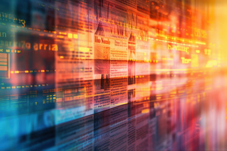 Global news network concept with map overlay on abstract background.の素材