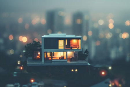 Blurred housing background focusing on suburban and urban residential areas.の素材