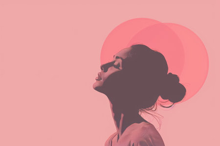 Soft, radiant glow of a woman's face in close-up, exuding femininity.の素材