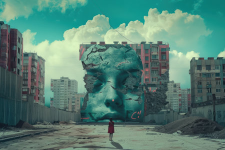 A person in deep thought surrounded by symbols of support and hope.の素材