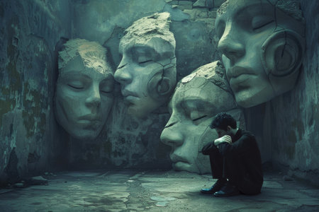 A person finding balance and hope amidst life's challenges.の素材