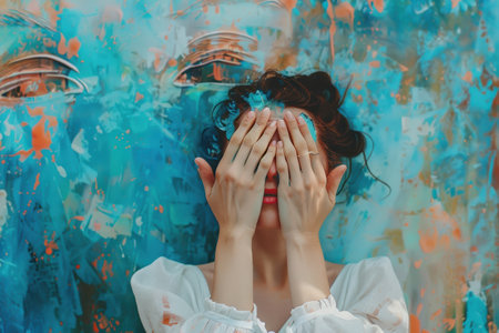 A person in deep thought surrounded by symbols of support and hope.の素材