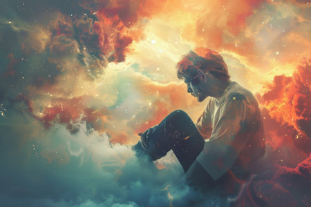 concept evoking introversion and peaceの素材