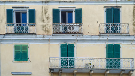 Old European buildings in a quaint old town street with cobblestones and charmの写真素材