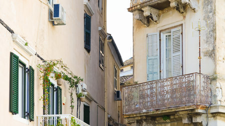 A serene European old town with historic buildings and cobbled streets.の写真素材