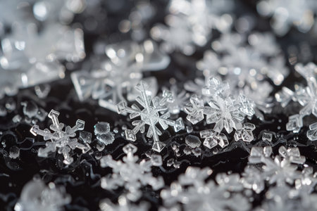 Soft frosty background with artistic snowflakes and a subtle winter glow.の素材