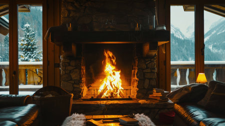 A glowing hearth with soft orange light, perfect for cozy winter evenings.の素材