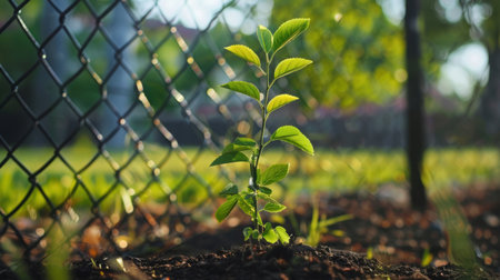 A tree planted in soil for reforestation, symbolizing hope for future lifeの素材