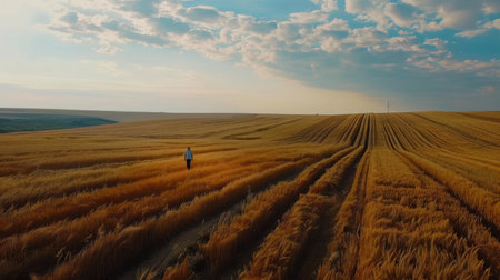Ukrainian wheat field in full bloom, vibrant and golden with sunlight.の素材