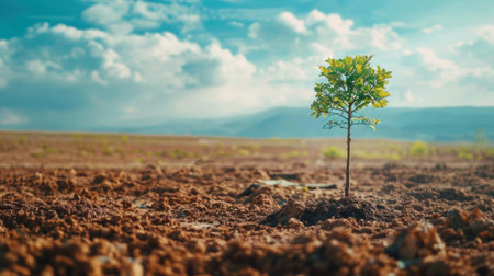 Small sapling planted in fertile soil, symbolizing sustainability and growthの素材