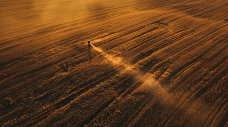 Rural Ukrainian wheat field with bright sunlight and golden grainsの素材