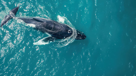 Giant whale in the ocean, a symbol of marine biodiversity and rare faunaの素材