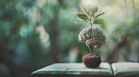 Symbol of growth mindset with a light bulb and organic elements for inspirationの素材