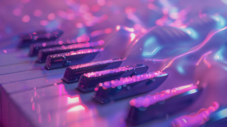 Dynamic music visuals with neon glow in pink and violet color scheme.の素材