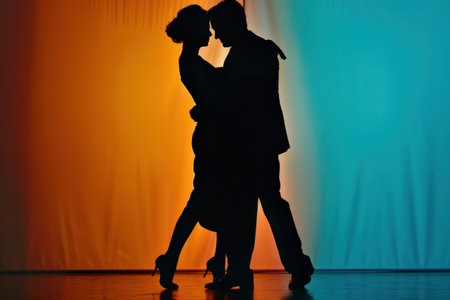 A graceful silhouette of a couple dancing tango, capturing passion and eleganceの素材
