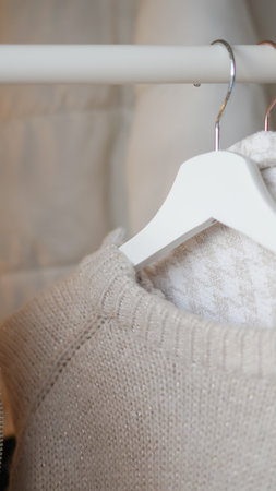 Smart wardrobe organization with seasonal clothing, styled for daily inspirationの写真素材