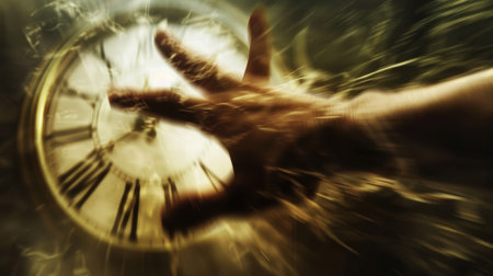 A distressed person looking at a ticking clock, symbolizing time anxietyの素材