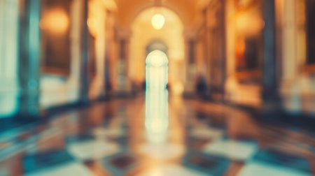 Abstract blurred interior of a modern museum with soft ambient lightingの素材