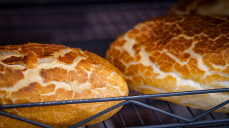 Freshly baked gluten-free bread on a supermarket shelf for healthy eating