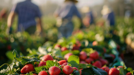 Strawberries growing inside a greenhouse for year-round farmingの素材