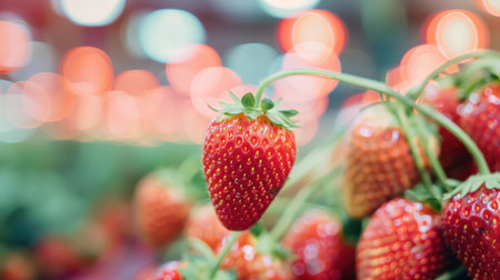 Strawberries growing inside a greenhouse for year-round farmingの素材