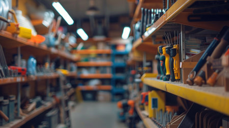 Modern hardware shop interior with abstract unfocused background.の素材