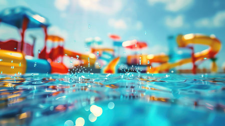 Blurred abstract view of summer aqua park under bright sun light.の素材