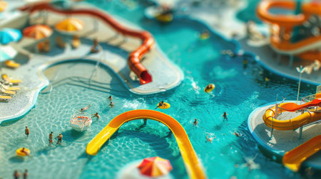 Blurry tropical water park scene on a sunny vacation day.の素材