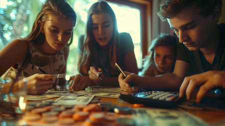 Casual financial education through group board game activity.の素材